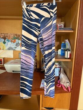 Free People Movement Navy and Cream Zebra-Stripe Leggings